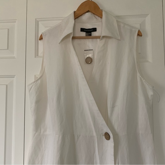 Ashley Stewart White/ Creme Linen Blend Pointed Collar Midi Wrap Dress! Size:18 - Picture 4 of 7